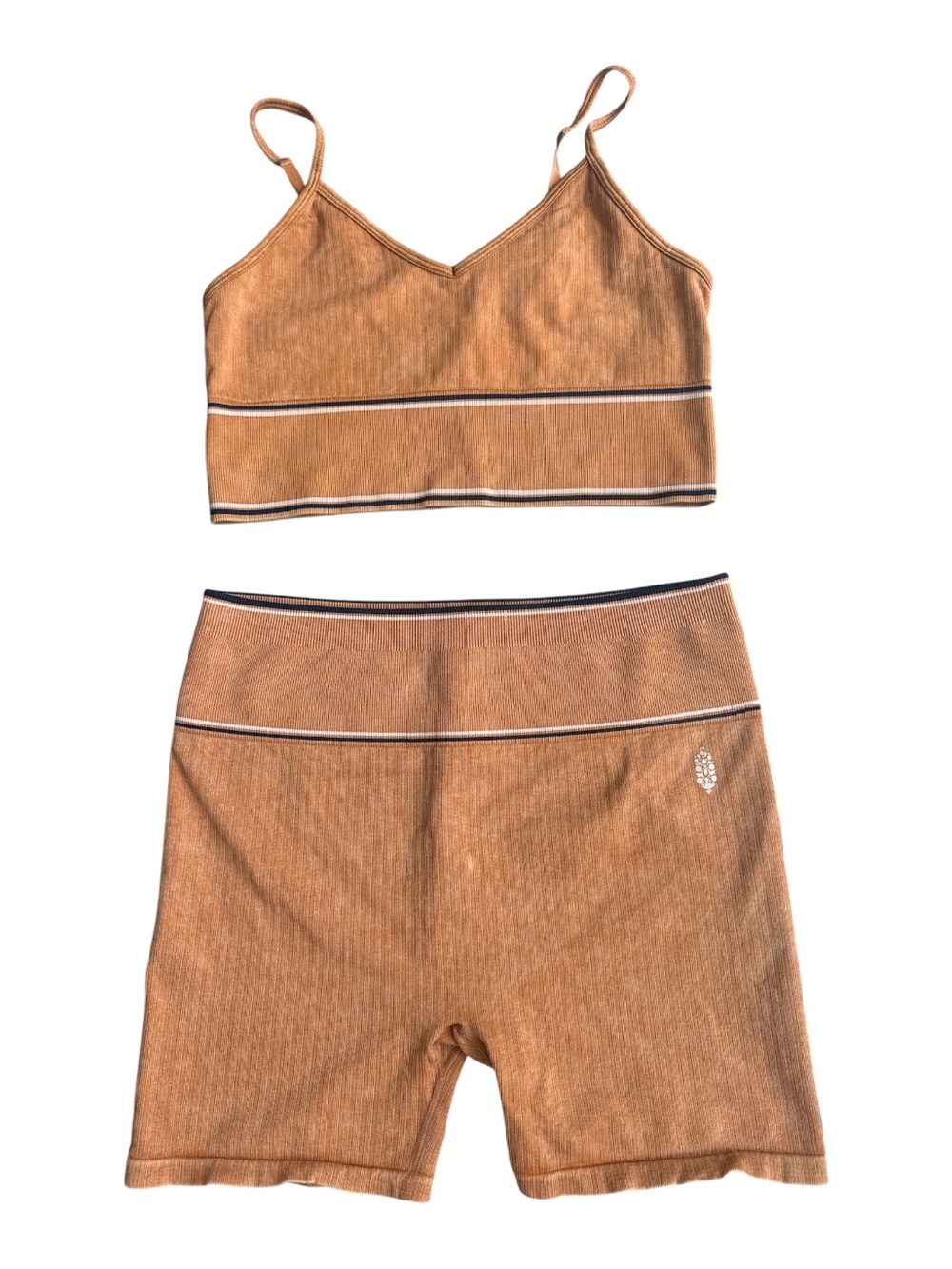 Free People Free Movement Two Piece Set Varsity Tipping Ribbed Biker Shirt & Top